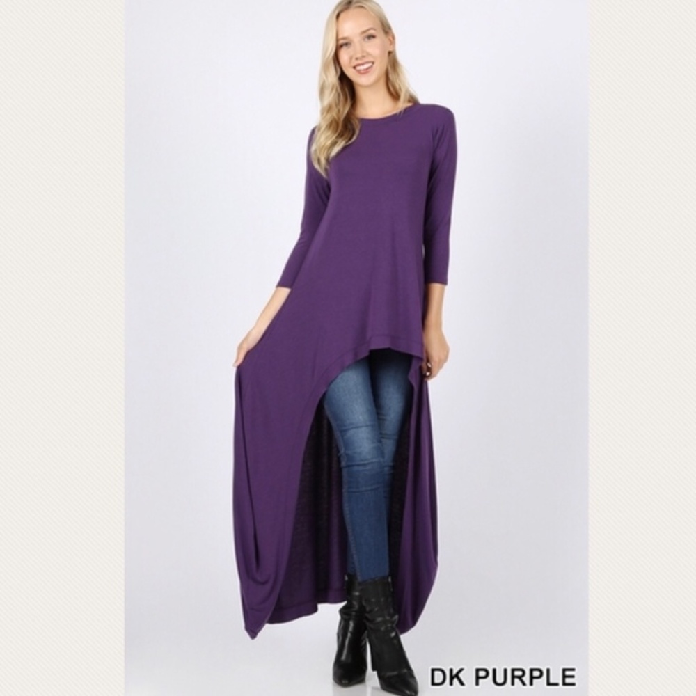 S M L DARK PURPLE HI LOW LO SHIRT TOP TRENDING - Picture 7 of 7